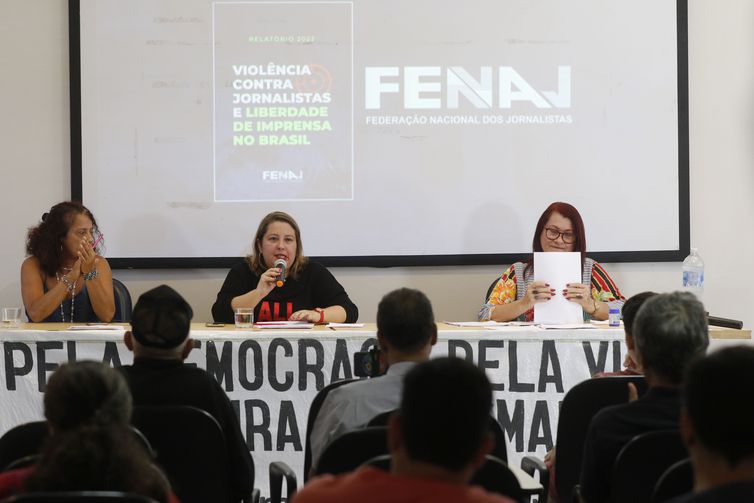 Divulgação do Relatório da Violência contra Jornalistas e Liberdade de Imprensa no Brasil 2022, no Sindicato dos Jornalistas. - Fernando Frazão/Agência Brasil