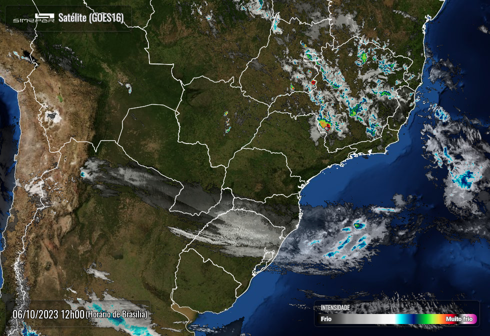 Imagem de radar meteorológico do sistema Simepar obtido neste dia 06. Reprodução Simepar