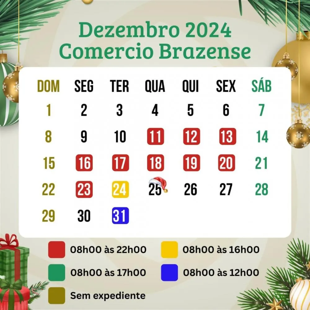 Calendário especial de Natal divulgado pela ACEBRAZ. Foto: Divulgação/ACEBRAZ