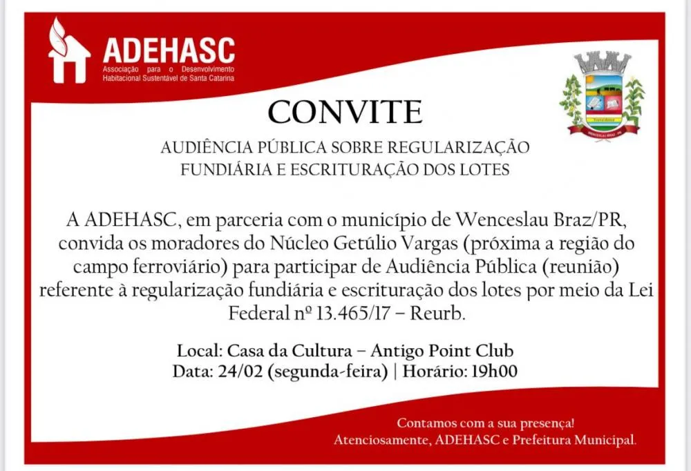Convite divulgado pela Associação. Foto: ADEHASC