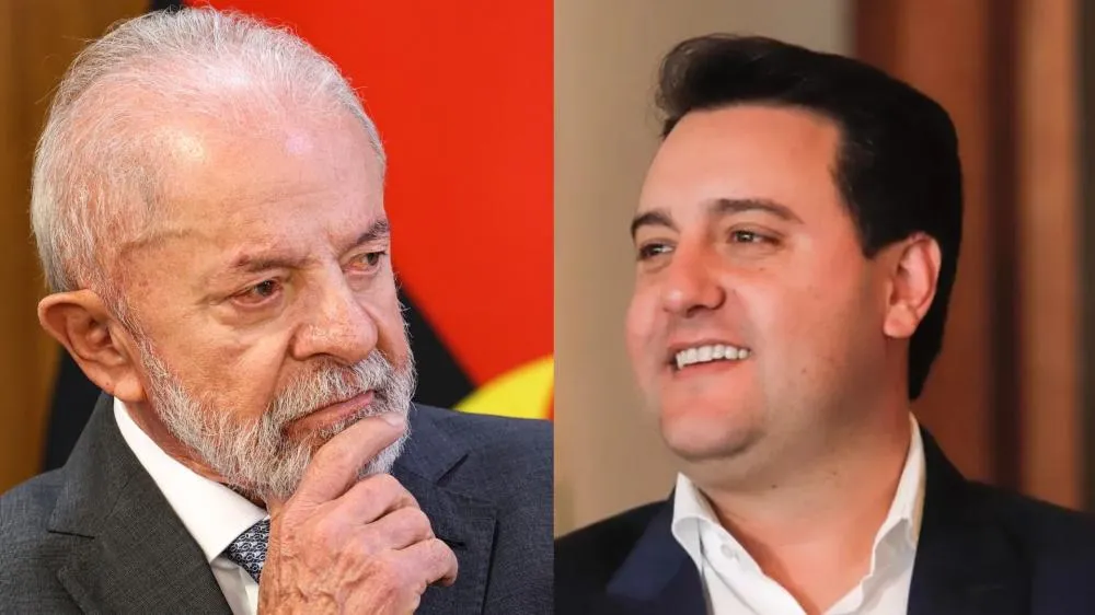 Ratinho Junior marca 72,2% das intenções de voto, contra apenas 17,4% de Lula. Foto: Arte Folha Extra.