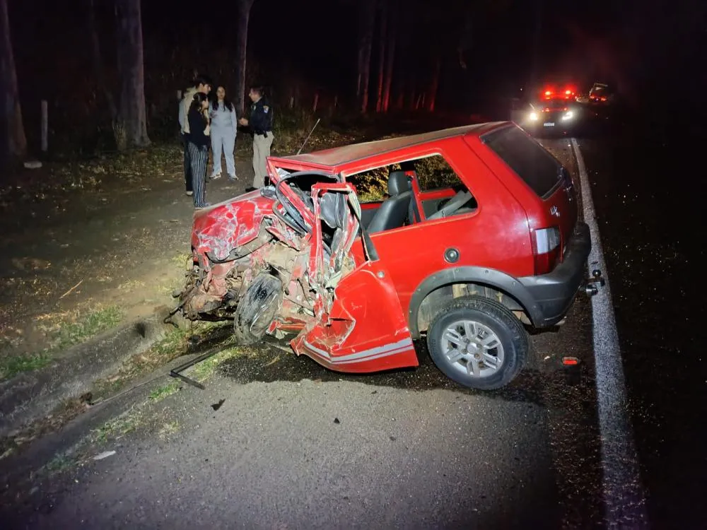 Veículo ficou completamente destruído após a colisão. Foto: Divulgação
