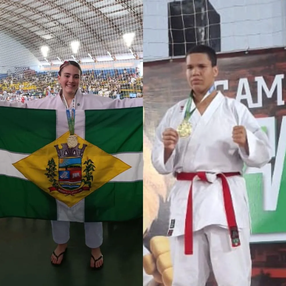 Pauline Budel e Felipe Gabriel são campeões estaduais de karatê. Foto: Arquivo Pessoal