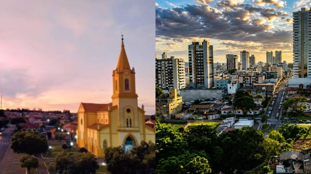 À esquerda, Quatiguá, menor município em território do Norte Pioneiro, e à direita, Guarapuava, maior extensão do Paraná