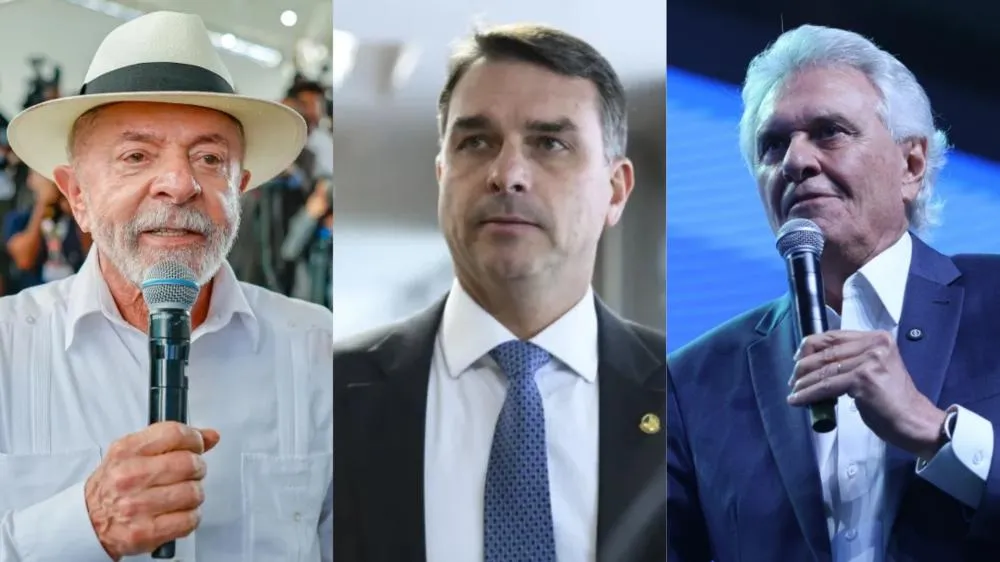Luiz Inácio Lula da Silva, Flávio Bolsonaro e Ronaldo Caiado - Fotos: Divulgação