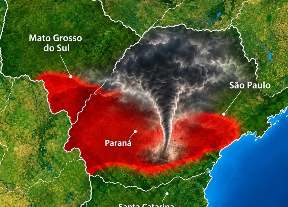 Norte Pioneiro entra em alerta de tornado com grazino e ventos acima de 100 km/h