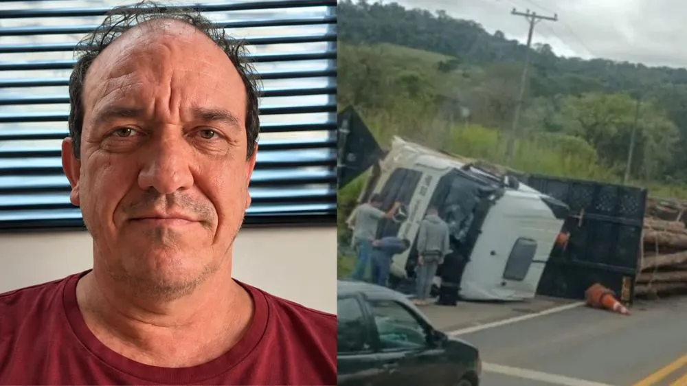 Acir transportava uma carga de toras de madeira quando sofreu o acidente. Foto: Reprodução/Arapoti 360/PRF