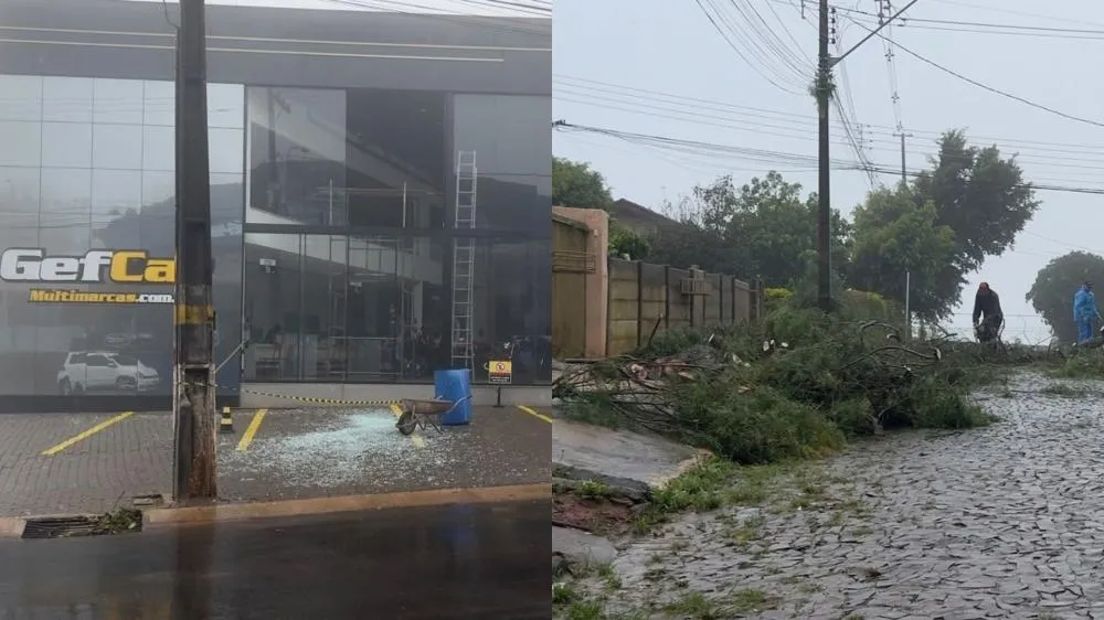 Tempestade quebra vidros de concessionária em Wenceslau Braz; bairros estão sem energia