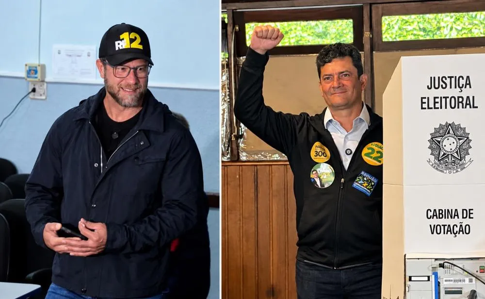 Candidatos ao Governo do Paraná, Sergio Moro e Requião Filho compareceram aos locais de votação neste domingo (4). Fotos Portal Banda B