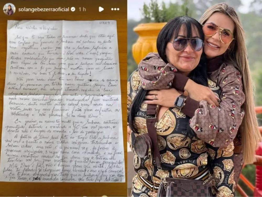 Deolane Bezerra escreveu carta à mão da prisão para a mãe, Solange (Créditos: Reprodução Instagram @solangebezerraoficial e @deolane)
