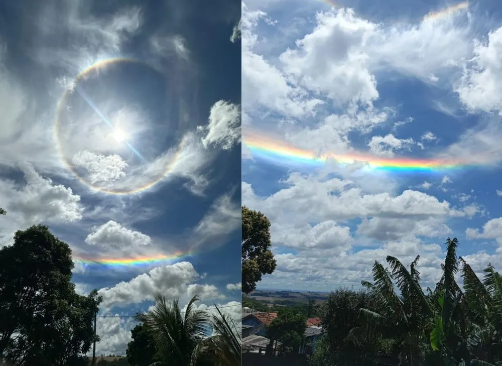 O círculo luminoso, observado ao redor do Sol apresenta características de um halo solar de 22 graus. Fotos: Davi Gusttavo Turibio de Souza