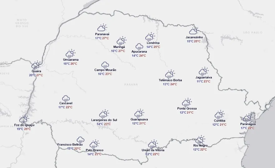 Semana começa com sol e termina com alerta de tempestade no Norte Pioneiro e Campos Gerais