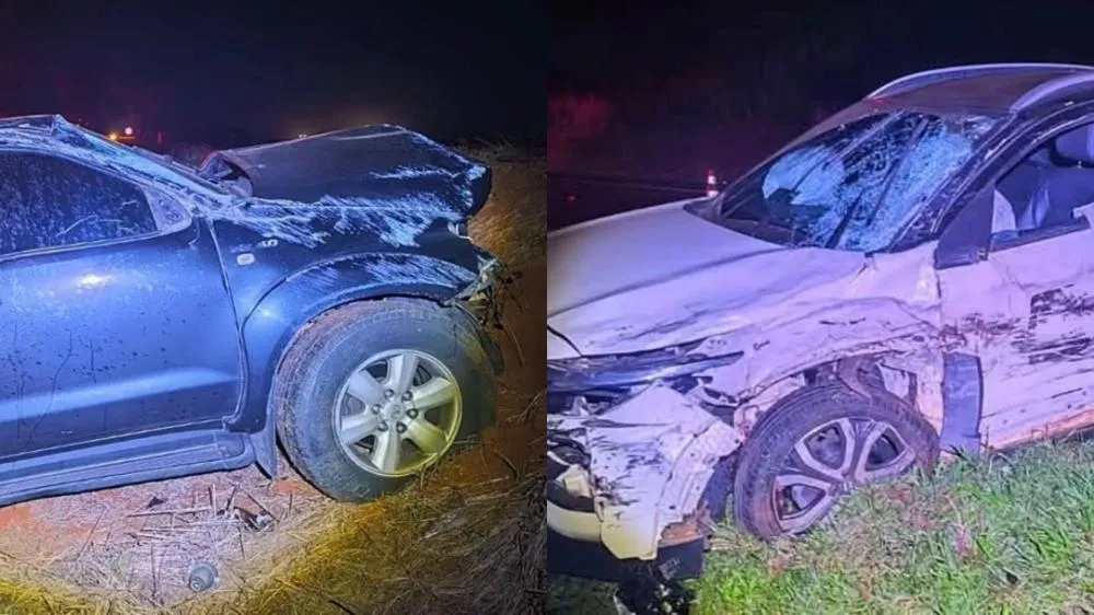  Segundo as apurações, a caminhonete seguia no sentido à Andirá, enquanto o Fiat Pulse trafegava na direção oposta quando colidiram. Fotos: Defesa Civil de Bandeirantes